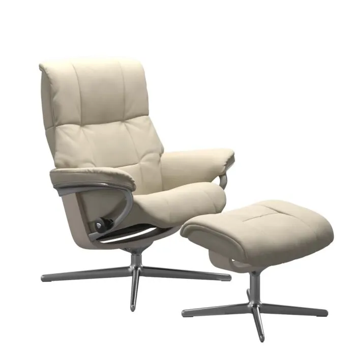 Lage Prijs Stressless Mayfair M Cross chroom relaxfauteuil met hocker-Batick Cream-Whitewash