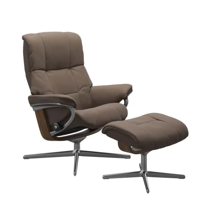 Stressless Mayfair M Cross chroom relaxfauteuil met hocker-Batick Mole-Teak Lage Kosten