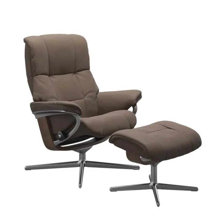 Bestel Nu Stressless Mayfair M Cross chroom relaxfauteuil met hocker-Batick Mole-Walnoot