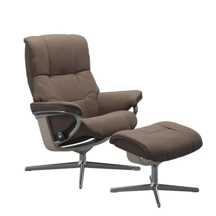 Must-Have Stressless Mayfair M Cross chroom relaxfauteuil met hocker-Batick Mole-Whitewash