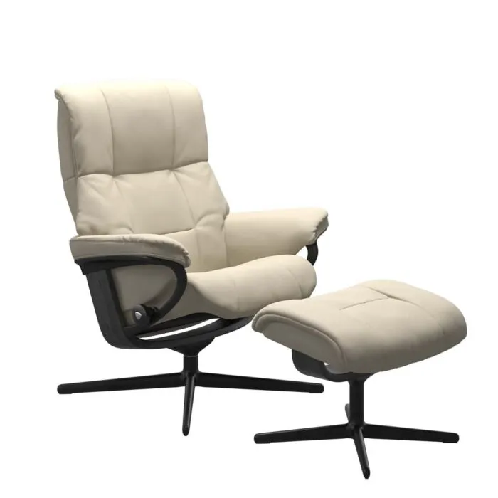 Superprijs Stressless Mayfair M Cross zwart relaxfauteuil met hocker-Batick Cream-Grijs