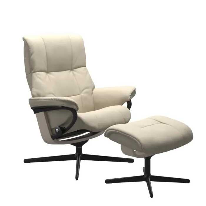 Stressless Mayfair M Cross zwart relaxfauteuil met hocker-Batick Cream-Whitewash Korting