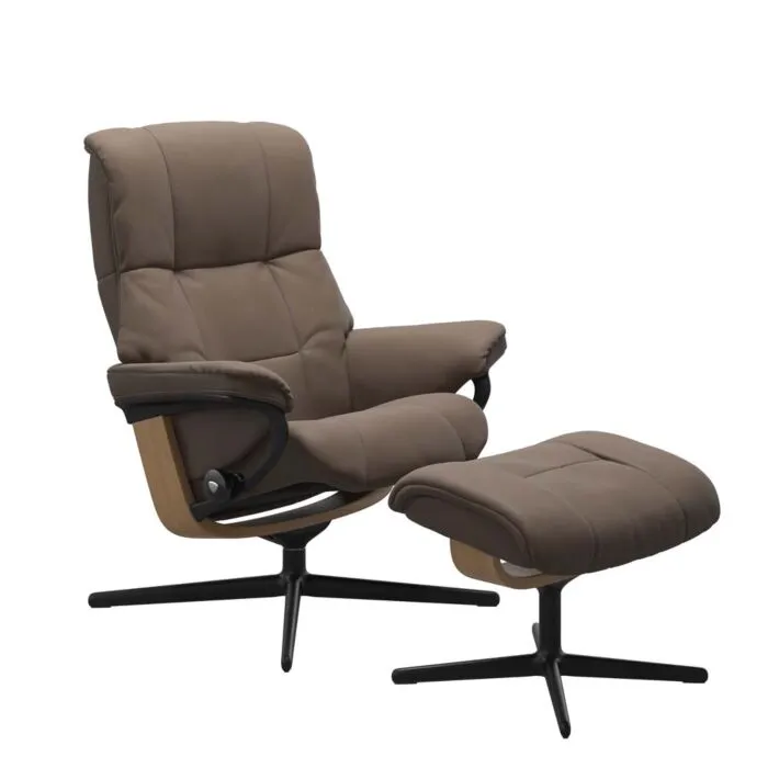 Aanbieding Stressless Mayfair M Cross zwart relaxfauteuil met hocker-Batick Mole-Eiken