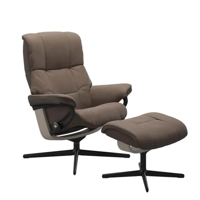 Gecertificeerd Stressless Mayfair M Cross zwart relaxfauteuil met hocker-Batick Mole-Whitewash