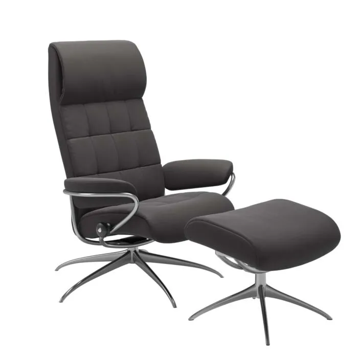 Stressless London M High Back Star relaxfauteuil+hocker-Paloma Rock-Chroom Betrouwbaar