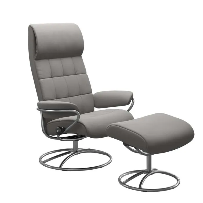 Bestseller Stressless London M High Back Original relaxfauteuil+hocker-Paloma Silver Grey-Chroom