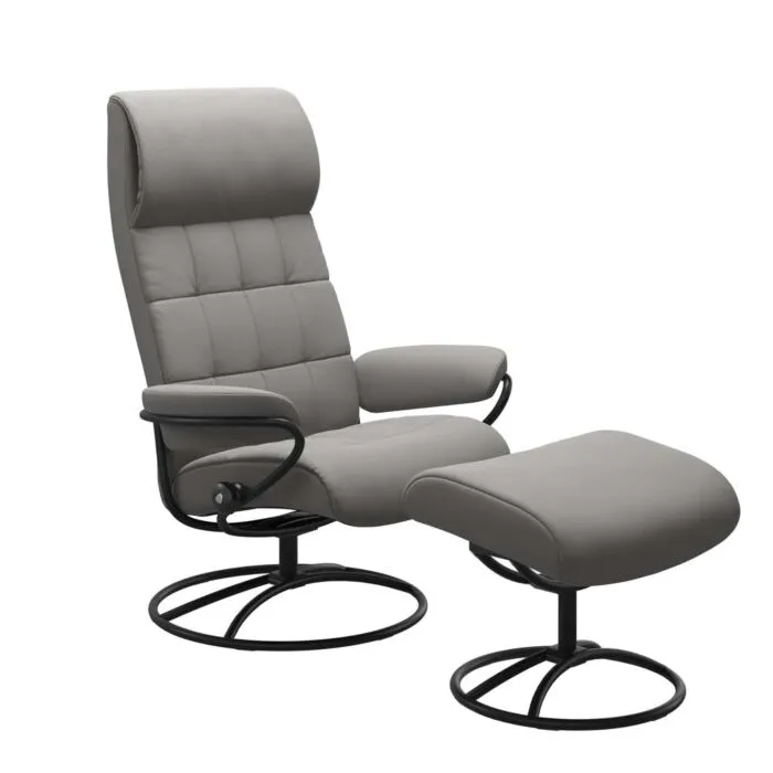 Laatste Versie Stressless London M High Back Original relaxfauteuil+hocker-Paloma Silver Grey-Mat Zwart