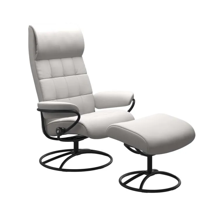Stressless London M High Back Original relaxfauteuil+hocker-Batick Snow-Mat Zwart Hete Deal