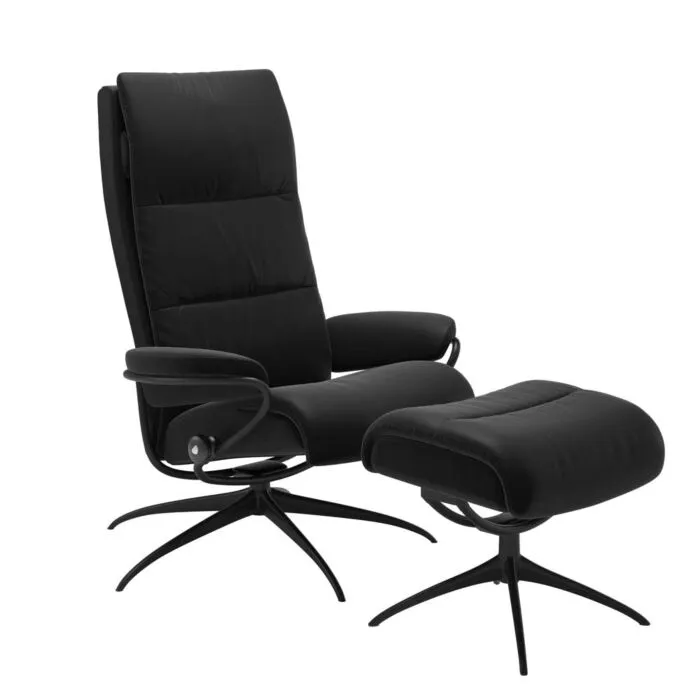 Stressless Tokyo M High Back Star relaxfauteuil met hocker-Paloma Black-Mat Zwart Direct Verzonden