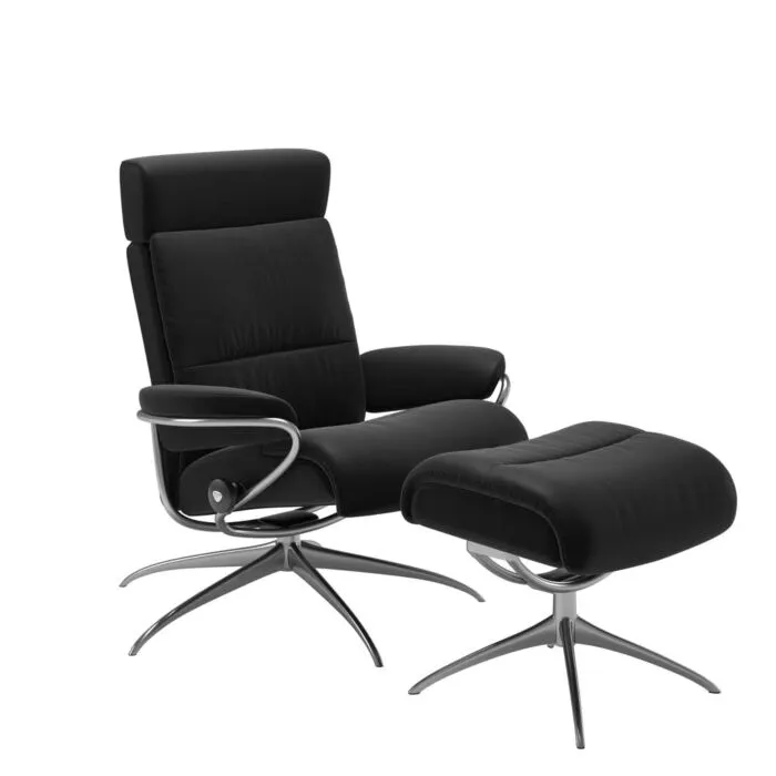 Betrouwbaar Stressless Tokyo M Low Back Star met hoofdsteunen relaxfauteuil met hocker-Paloma Black-Chroom