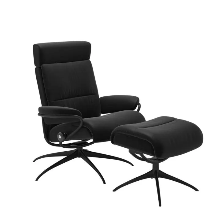 Stressless Tokyo M Low Back Star met hoofdsteunen relaxfauteuil met hocker-Paloma Black-Mat Zwart Populair