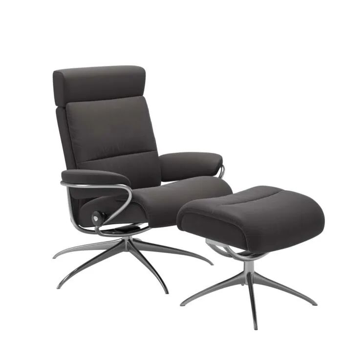 Stressless Tokyo M Low Back Star met hoofdsteunen relaxfauteuil met hocker-Paloma Rock-Chroom Voordeelprijs