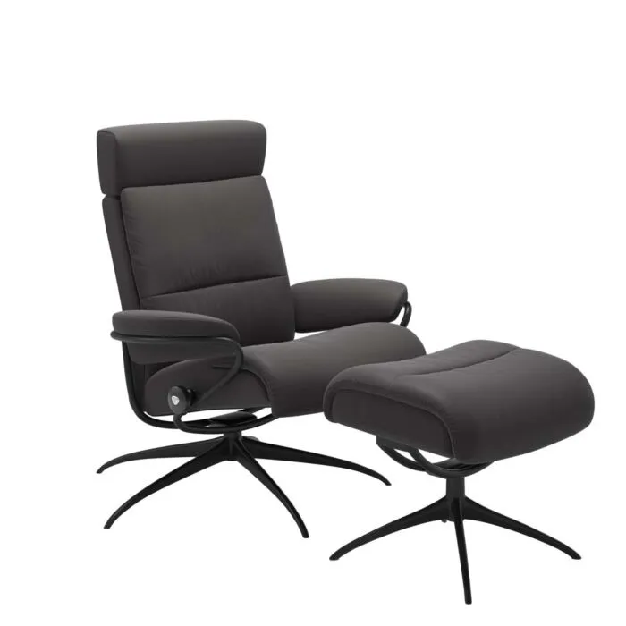 Stressless Tokyo M Low Back Star met hoofdsteunen relaxfauteuil met hocker-Paloma Rock-Mat Zwart Gecertificeerd