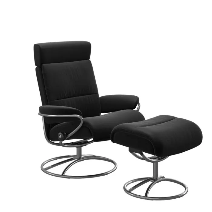 Stressless Tokyo M Low Back Original met hoofdsteunen relaxfauteuil met hocker-Paloma Black-Chroom Beperkte Voorraad