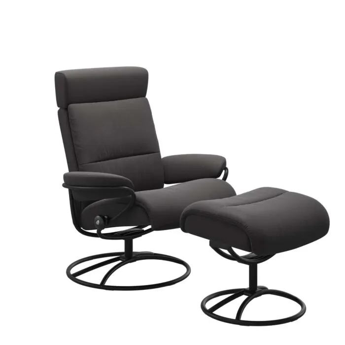 Stressless Tokyo M Low Back Original met hoofdsteunen relaxfauteuil met hocker-Paloma Rock-Mat Zwart Gecertificeerd