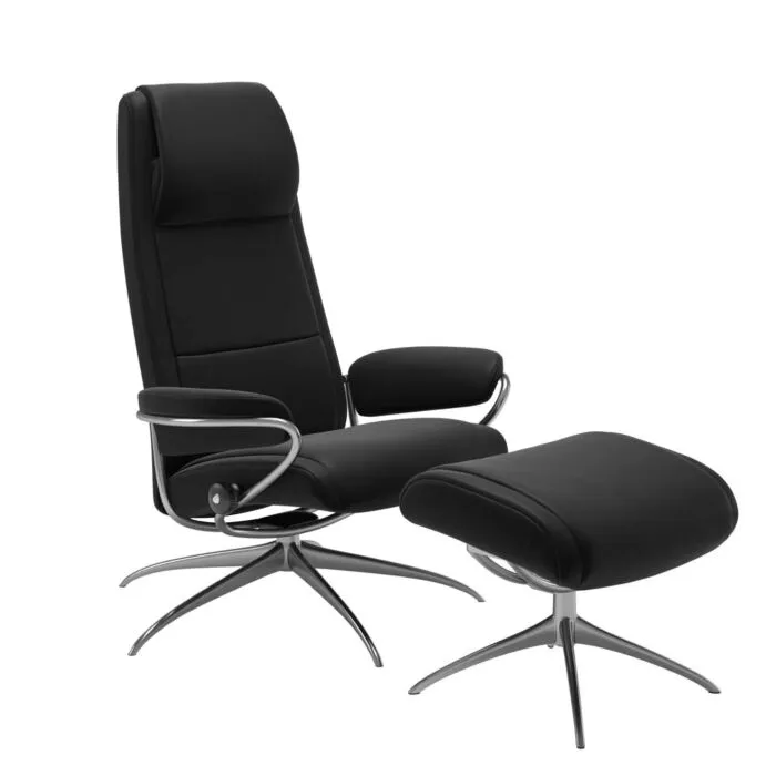 Stressless Paris M High Back Star relaxfauteuil met hocker-Paloma Black-Chroom Hoge Kwaliteit