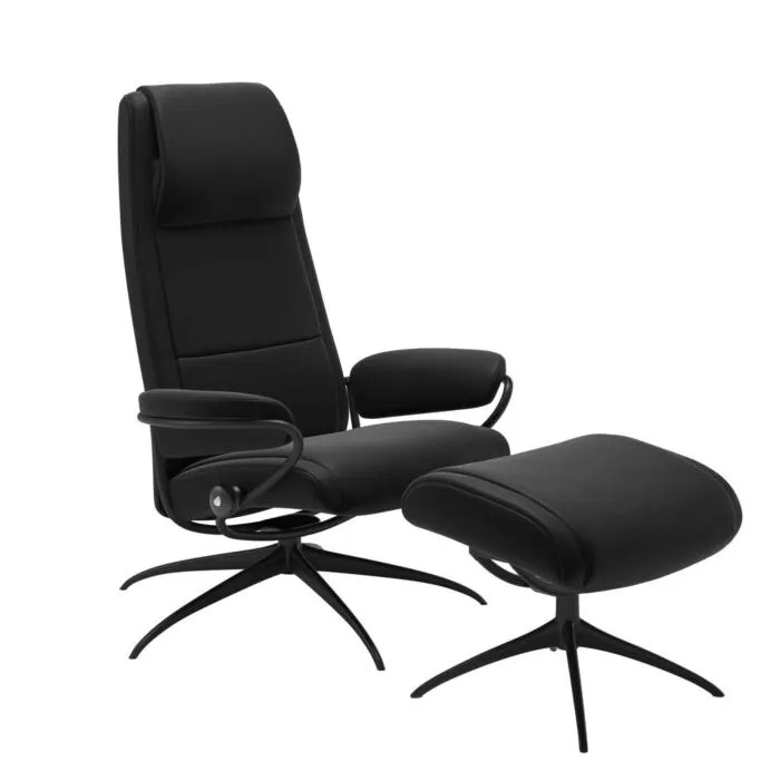 Goedkoop Stressless Paris M High Back Star relaxfauteuil met hocker-Paloma Black-Mat Zwart