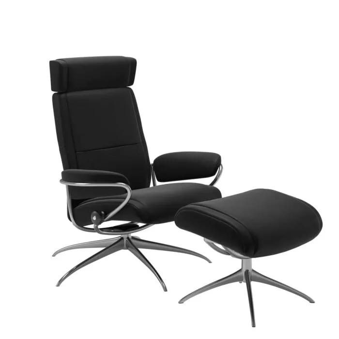 Gereduceerde Prijs Stressless Paris M Low Back Star met hoofdsteunen relaxfauteuil met hocker-Paloma Black-Chroom