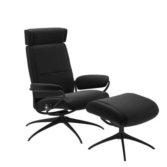 Stressless Paris M Low Back Star met hoofdsteunen relaxfauteuil met hocker-Paloma Black-Mat Zwart Express Levering