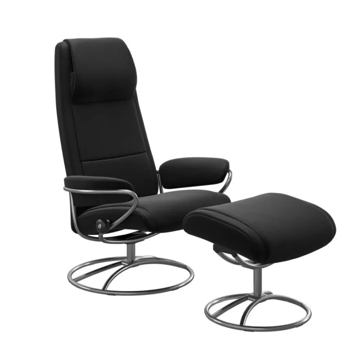 Stressless Paris M High Back Original relaxfauteuil met hocker-Paloma Black-Chroom Superprijs