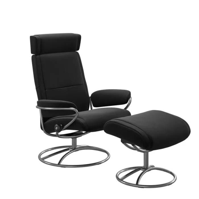 Beste Prijs Stressless Paris M Low Back Original met hoofdsteunen relaxfauteuil met hocker-Paloma Black-Chroom