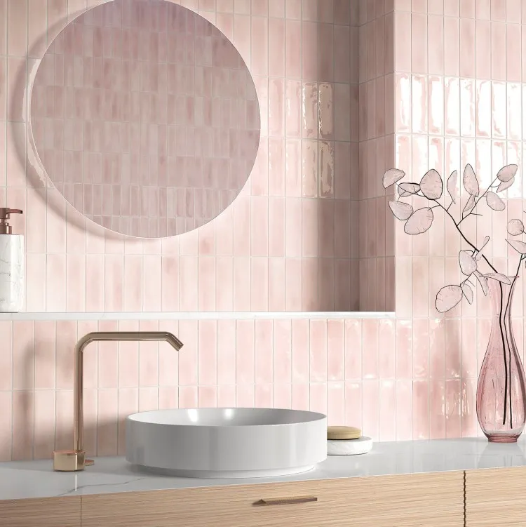 Express Levering Dublin roze mix glanzende 5x15 cm wandtegel per 0,45m2