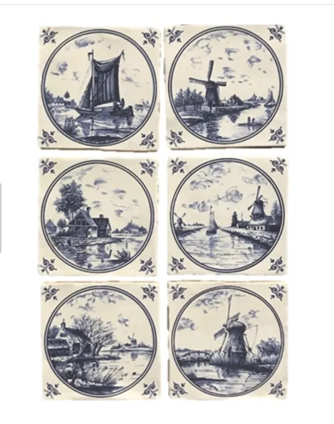 Friesland delfsblauwe decor wandtegels set van 6 tegels Gratis Retour