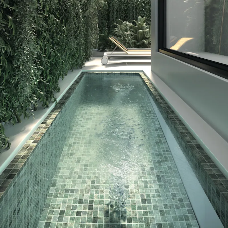 Glasmozaïek Bali Stone mat groen gemeleerd 5 x 5 cm op matje per 0,98 m2 Rechtstreeks Van De Fabrikant