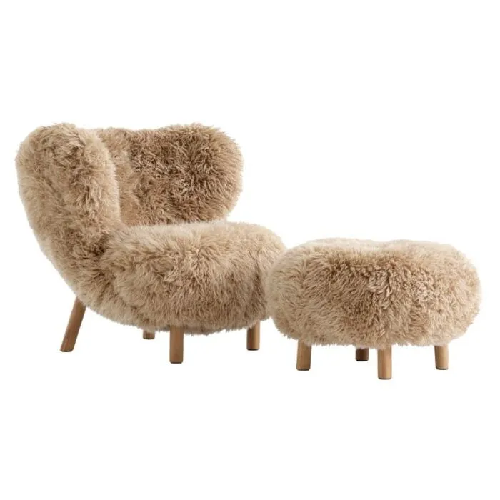Exclusieve Aanbieding &tradition Little Petra fauteuil + poef poten eiken-Honey