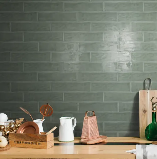 Half tile Handmade dark green 7,5 x 30 cm per m2 Beperkte Voorraad