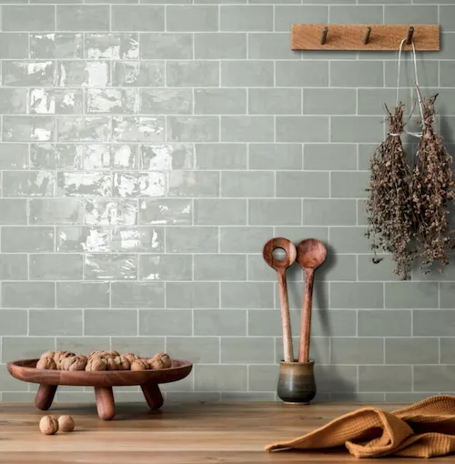 Korting Half tile Handmade light green 7,5 x 30 cm per m2