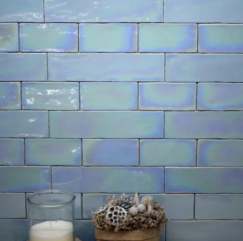 Half tile metallic light blue 7,5 x 30 cm visgraat per m2 Rechtstreeks Van De Fabrikant