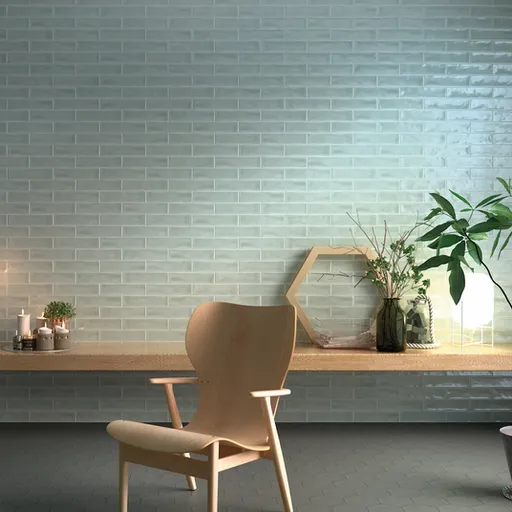 Koopje Half Tile skyblue grijsblauwe glanzende visgraat tegel 7,5 x 30 cm per 0,91 m2