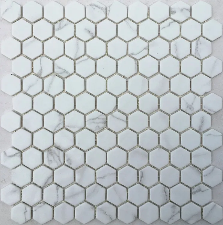 hexagon matte wit grijze venato marmerlook mozaïek 2,7 x 3 cm op matje per 0,53 m2 Nieuw