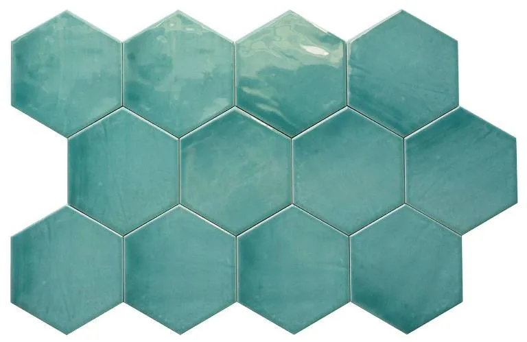 Premium Hexagon Suez glanzende blauw-groene tegel 14 x 16 cm vloer- en wandtegel per 0,44m2