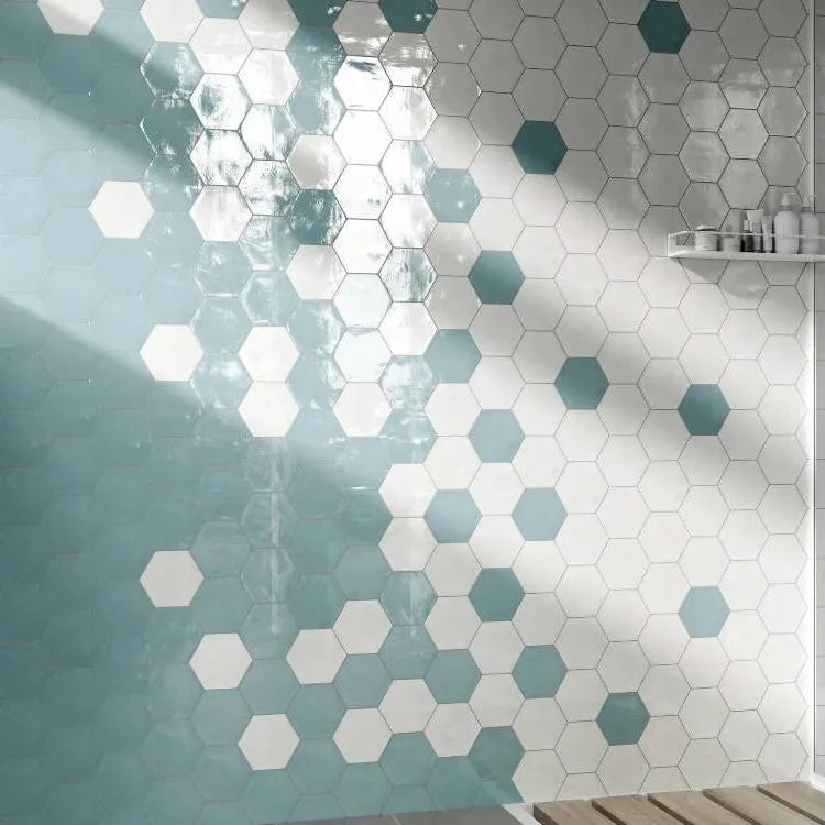 Hexagon Suez glanzende blauwe tegel 14 x 16 cm vloer- en wandtegel per 0,44m2 Veilige Betaling