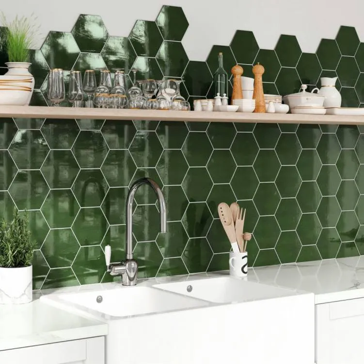 Dagaanbieding Hexagon Suez glanzende groene tegel 14 x 16 cm vloer- en wandtegel per 0,44m2