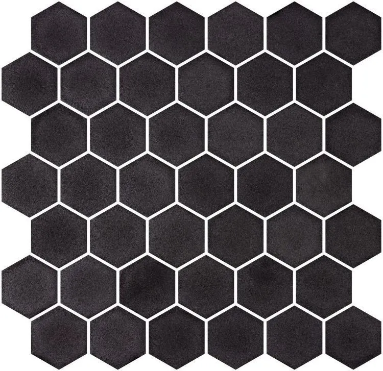 Hexagon XL glasmozaiek antislip zwart mat 5 x 5 cm op matje per 0,49 m2 Koopje