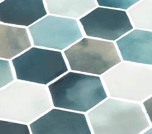 Hoge Kwaliteit Hexagon XL glasmozaiek Elly mat 5 x 5 cm op matje per 0,49 m2