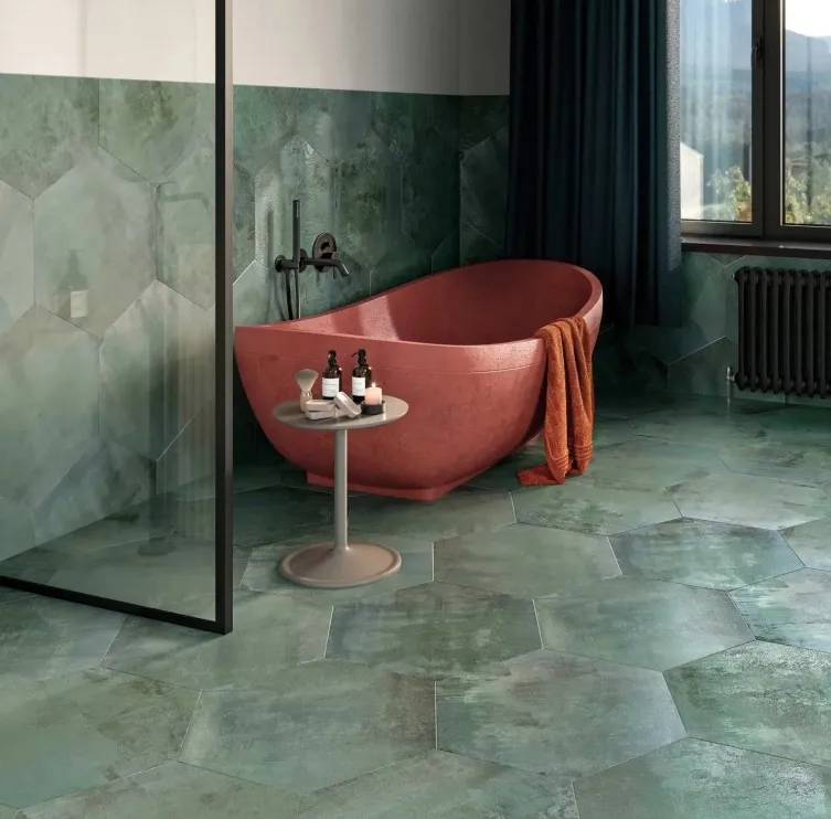 Hexagon XXL groene wand- en vloertegel 48,5 x 56 cm per 1,2 m2 Must-Have