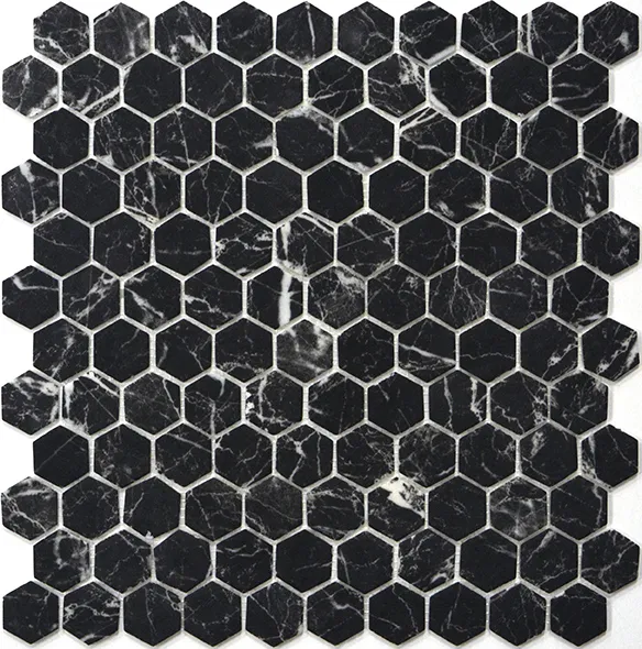 Merkproduct hexagon zwart mat natuursteenlook mozaïek 2,7 x 3 cm op matje per m2