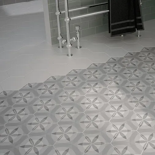 Direct Beschikbaar Hexagontegel bloem wit grijs zwart matte wand- en vloertegel 17,5 x 20 cm per m2