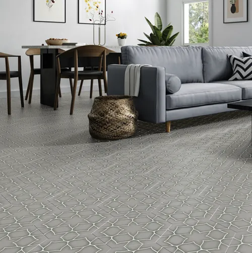 Meest Verkocht 6 hoek tegel lotus in lichtgrijs antraciet met wit lijnenspel keramische hexagon