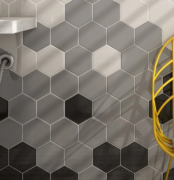 Populair Luxor hexagon grijs donker grijs glanzend tegeltje 10,7 x 12,4 cm per 0,5 m2