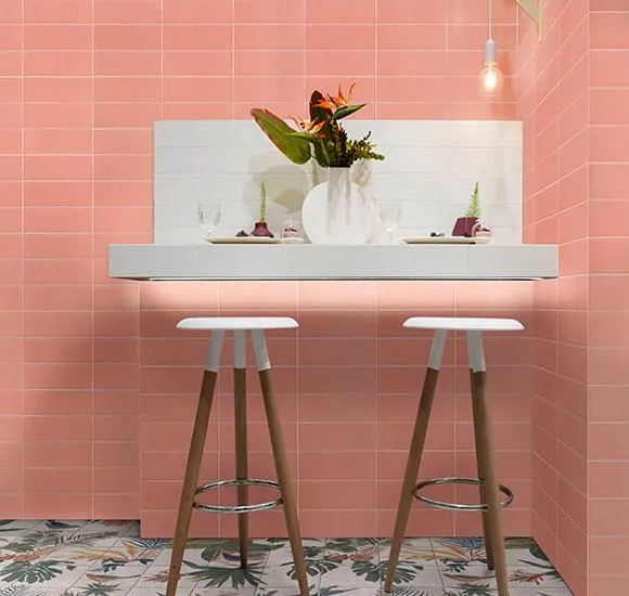 Direct Beschikbaar mat roze wandtegel flamingo 10 x 30 cm per m2