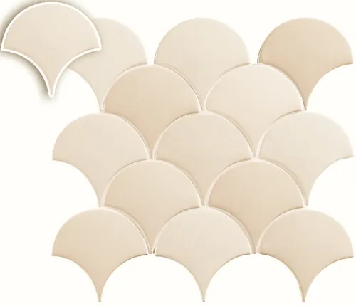 Aanbieding Mermaid licht gebroken wit mix waaier vissenschub wandtegel 6,2 x 12,7 cm per 0,35 m2