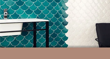 Mermaid white wit glanzend waaier vissenschub wandtegel 6,2 x 12,7 cm per 0,35 m2 Bestseller