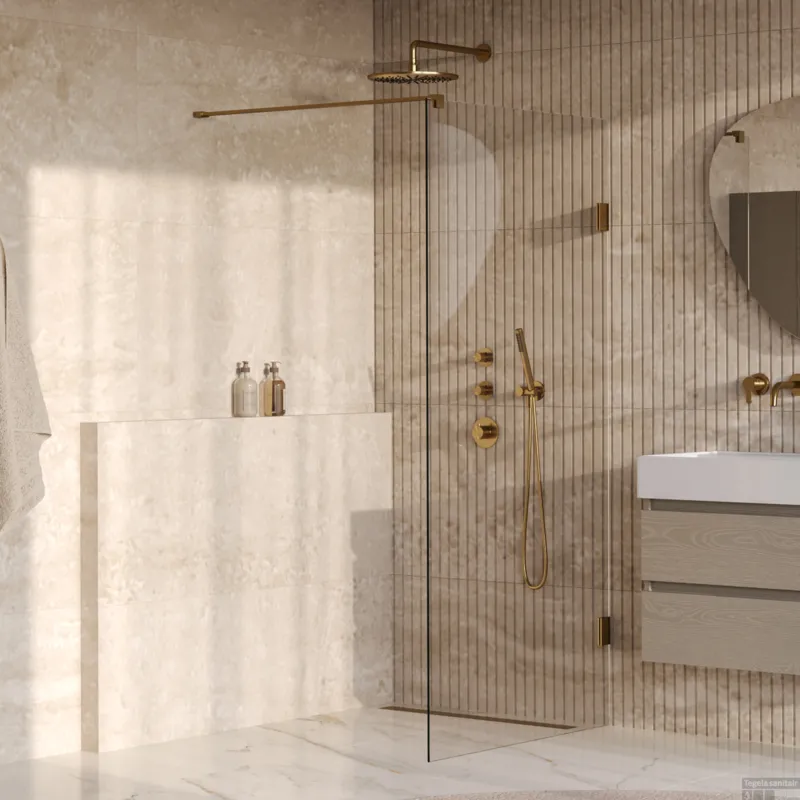 Koopje BRAUER Void inloopdouche helder glas 100x200 incl. glascoating PVD goud geborsteld
