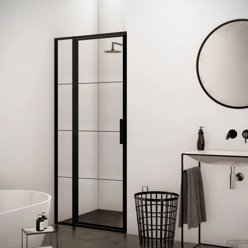 BWS Nisdeur Frame met Vast Paneel 130x200 cm 8 mm NANO Glas Mat Zwart Raster Voordeelprijs