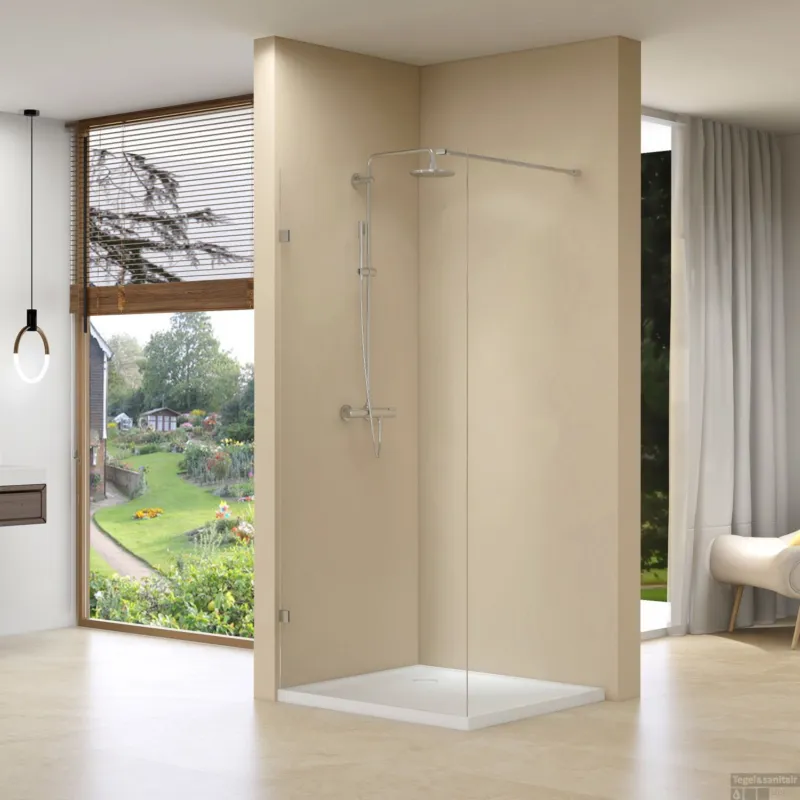 Uitverkoop Inloopdouche Van Rijn ST01 Met Scharnieren En Stabilisatiestang 118x200 cm Helder Glas 8 mm Chroom